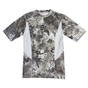 Kryptek Hyperion Short Sleeve Crew Shirt Men’s Small Raid/Wolf Grey Camo Fitted
